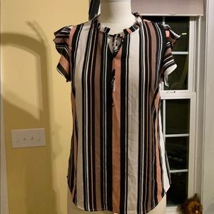 NY&CO - Flutter Sleeve Tie Stripe Top M